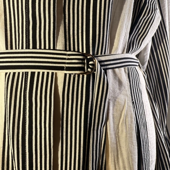H&M Black and Cream Striped Long Sleeve Dress -Size L - Picture 5 of 8